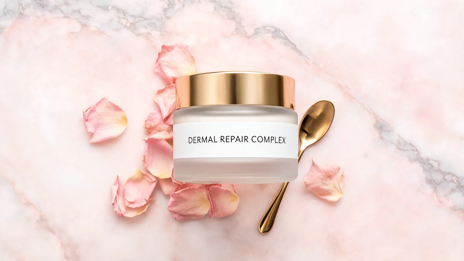 Beverly Hills MD Dermal Repair Complex bottle on a marble countertop with morning light